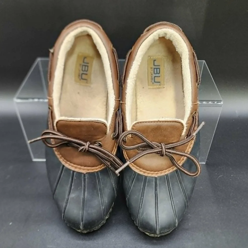 JBU‎ Gwen Women Black Brown 8.5M Duck Shoes Slip On Faux Fur Lined Weather Ready